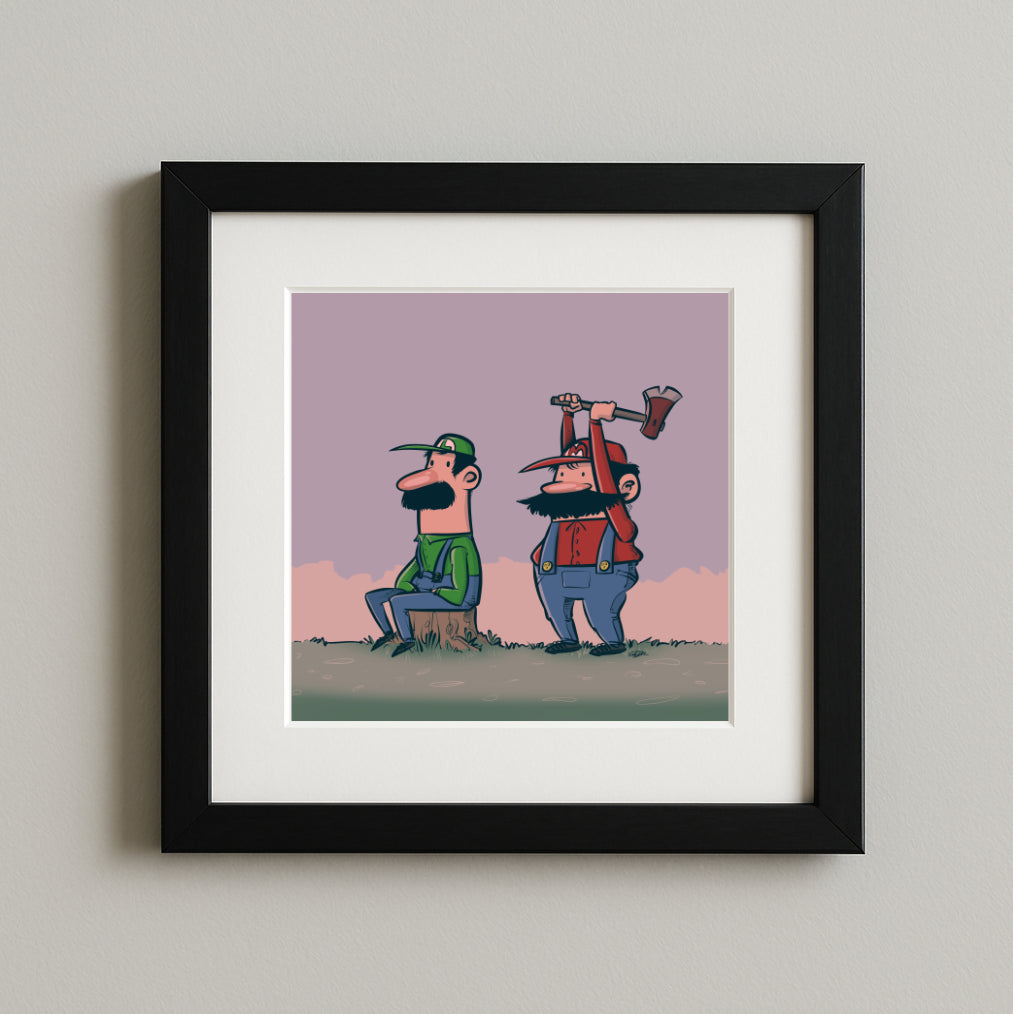 8x8 inch 'Trouble with The Brothers', by Scott Johnson, high quality color print, FREE SHIPPING!