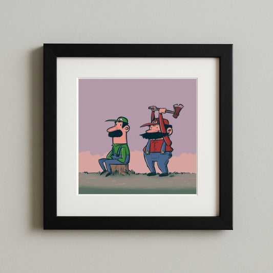 8x8 inch 'Trouble with The Brothers', by Scott Johnson, high quality color print, FREE SHIPPING!